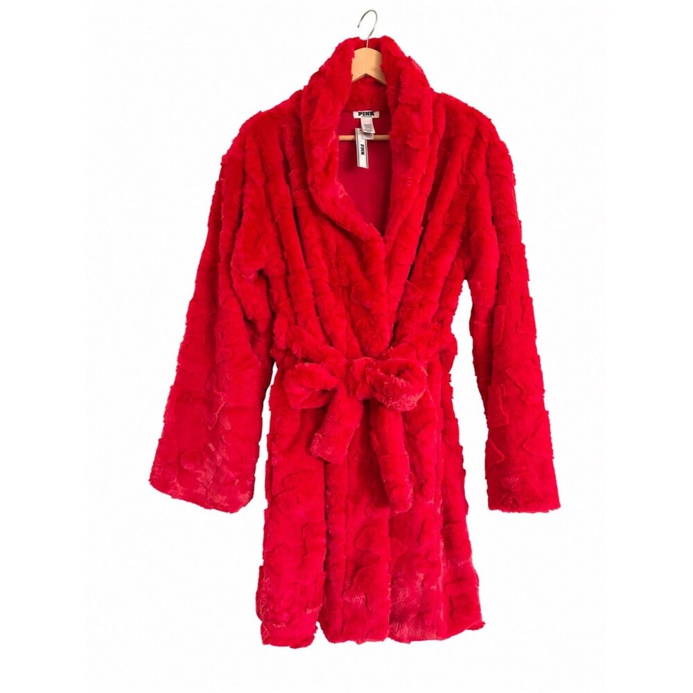 Victoria’s Secret PINK Plush Red Robe Soft Cozy Loungewear Size XS/S NEW